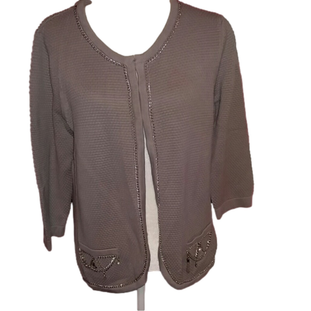 Kathy Van Zeeland Gray Cardigan Sweater L